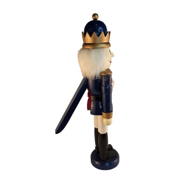 Gottschalks Wooden Blue & Gold Nutcracker King Figurine 20" Tall With Crown - Picture 11 of 13
